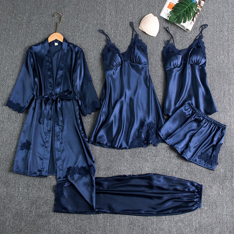 Rebecca | Conjunto de ropa de dormir de 5 piezas de seda con encaje