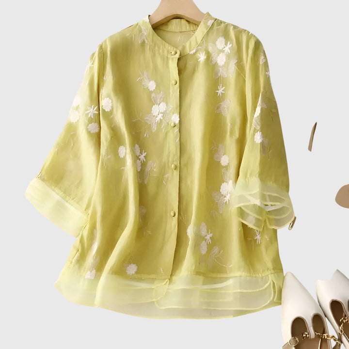Nellie™ | Top Elegante com Flores Bordadas