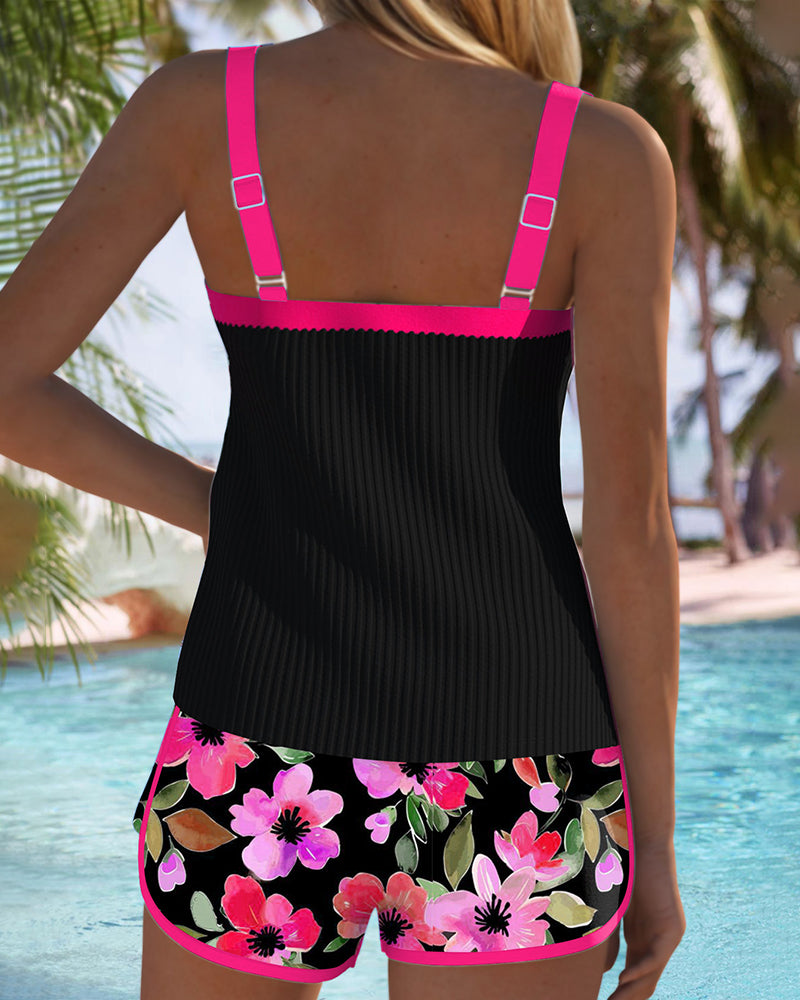 Federica - Conjunto de tankini y pantalón corto acanalado