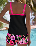 Federica - Conjunto de tankini y pantalón corto acanalado