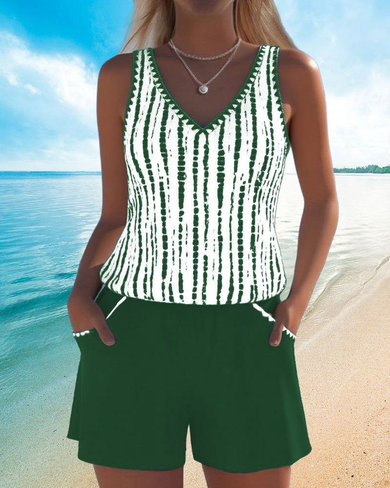 Leslie - Conjunto casual de tankini con shorts
