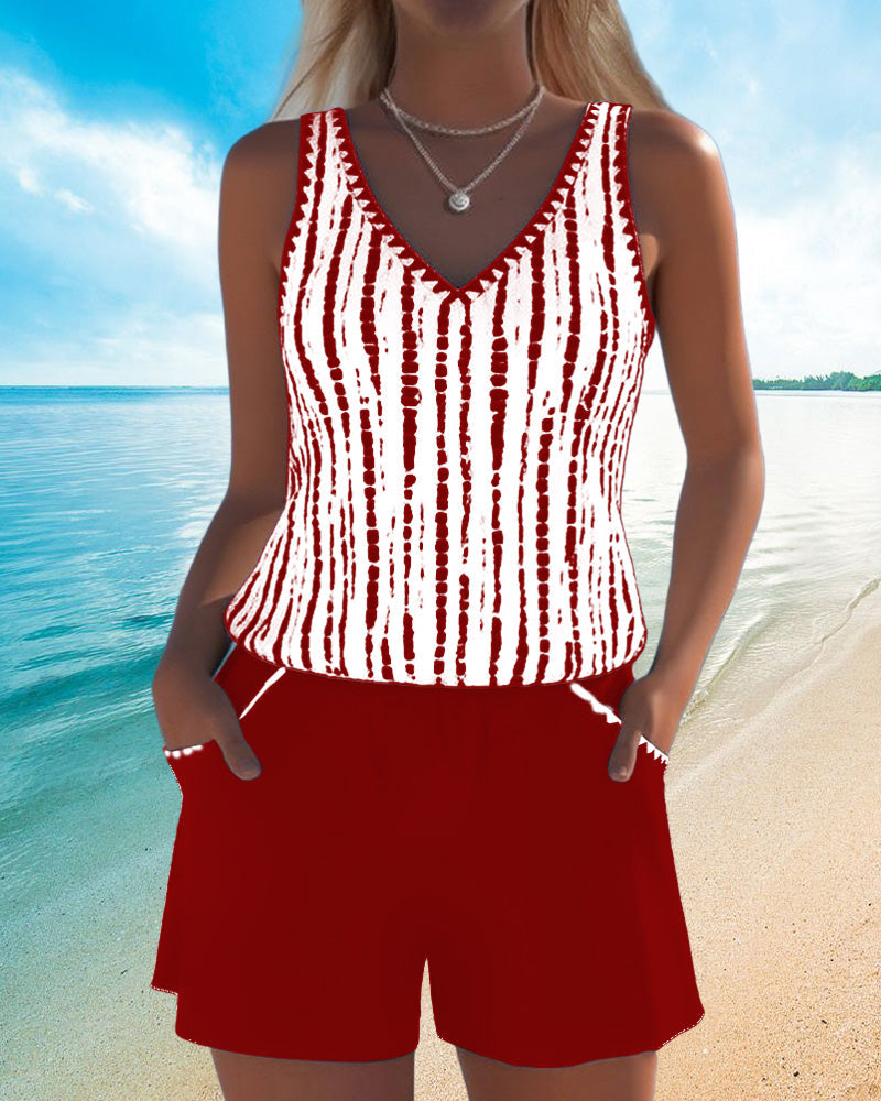 Leslie - Conjunto casual de tankini con shorts