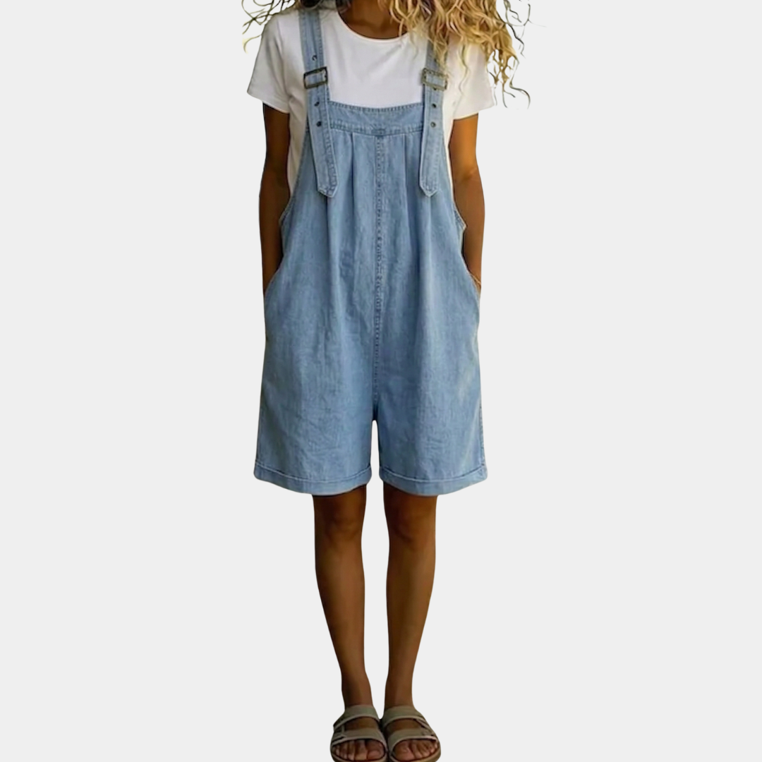 Clara | Peto corto de aspecto vaquero de algodón suave vintage desgastado, azul claro