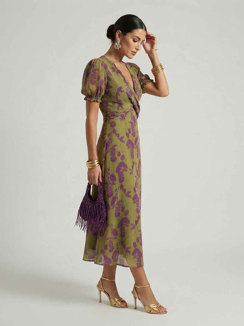 Virel | Vestido midi descontraído com padrão floral