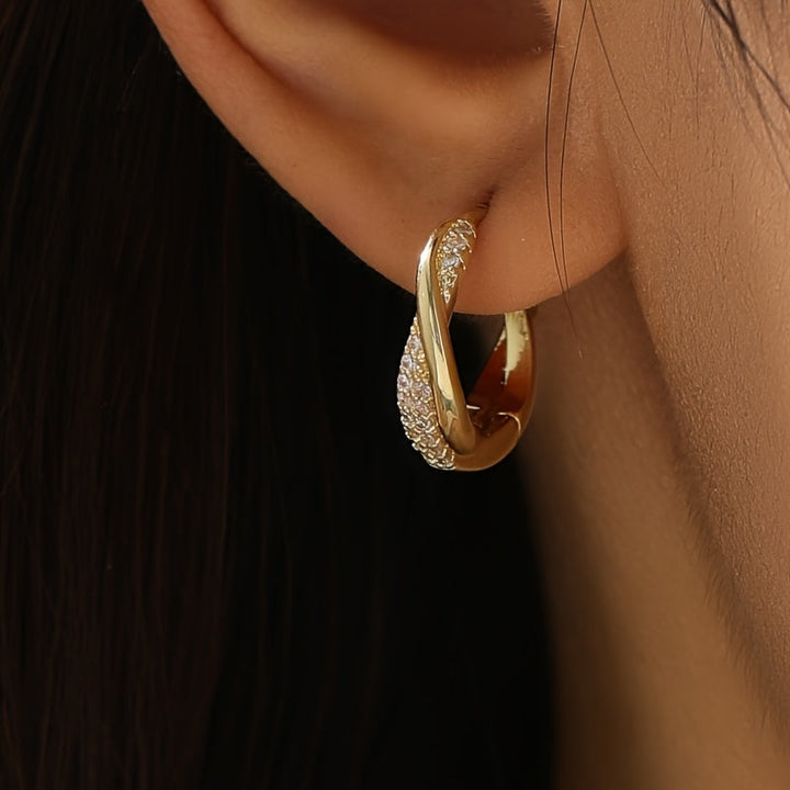 Twisted Gold Hoop Earrings with Pavé Crystal Accents