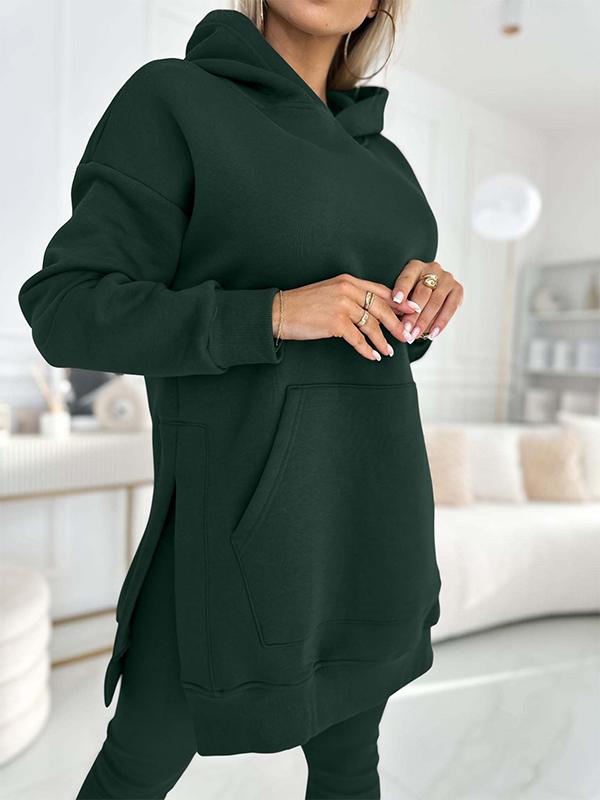 Conjunto de camisola com capuz de cor lisa e leggings forradas Sienna