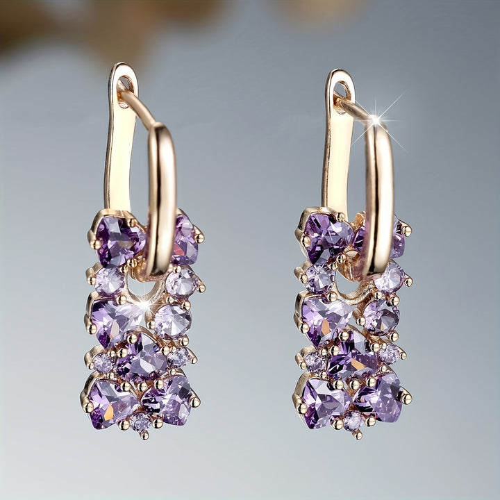 Elegant Purple Zirconia Gold Plated Hoop Earrings