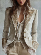 Jenna - Women’s Ivory Embroidered Tailored Blazer