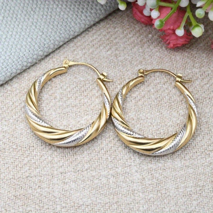 Vintage Middle Eastern Style Two Tone Twist Circle Hoop Earrings