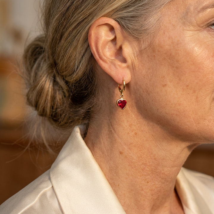 Ruby Heart Earrings