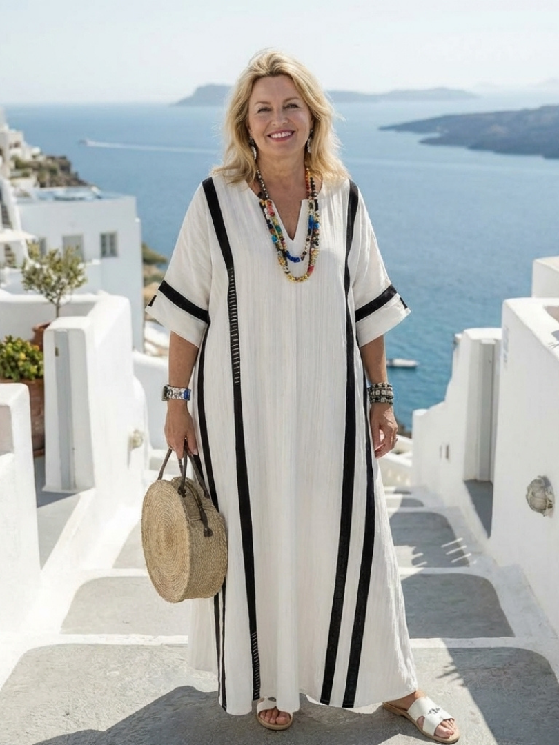 Elvienne | Vestido maxi a rayas con bloques de color y manga corta