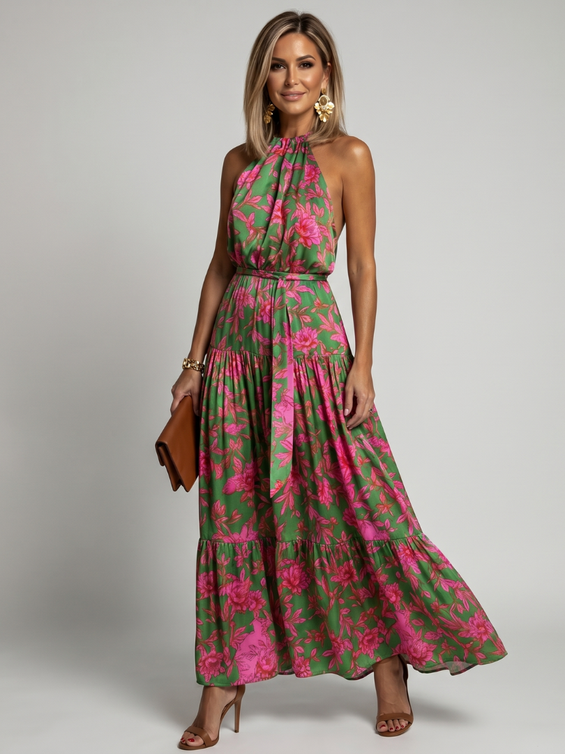 Rowen | Vestido midi drapeado com decote halter