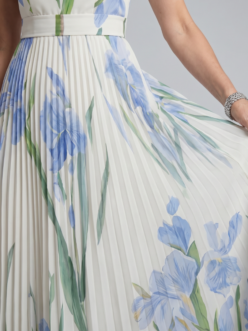 Ophelia | Vestido midi sin mangas con cuello cuadrado y estampado floral