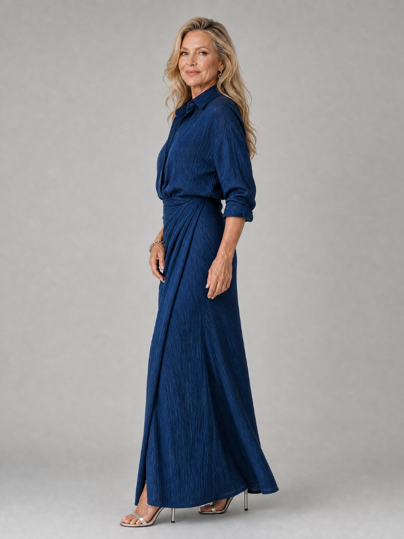 Mirque | Vestido maxi de manga comprida com frente transpassada