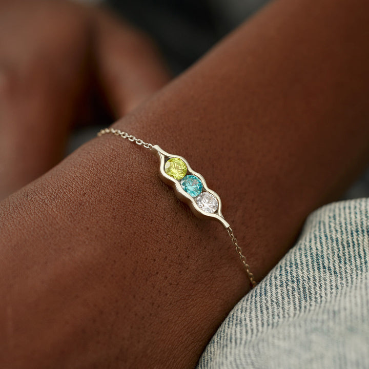 Personalized Peas in a Pod Birthstone Bracelet