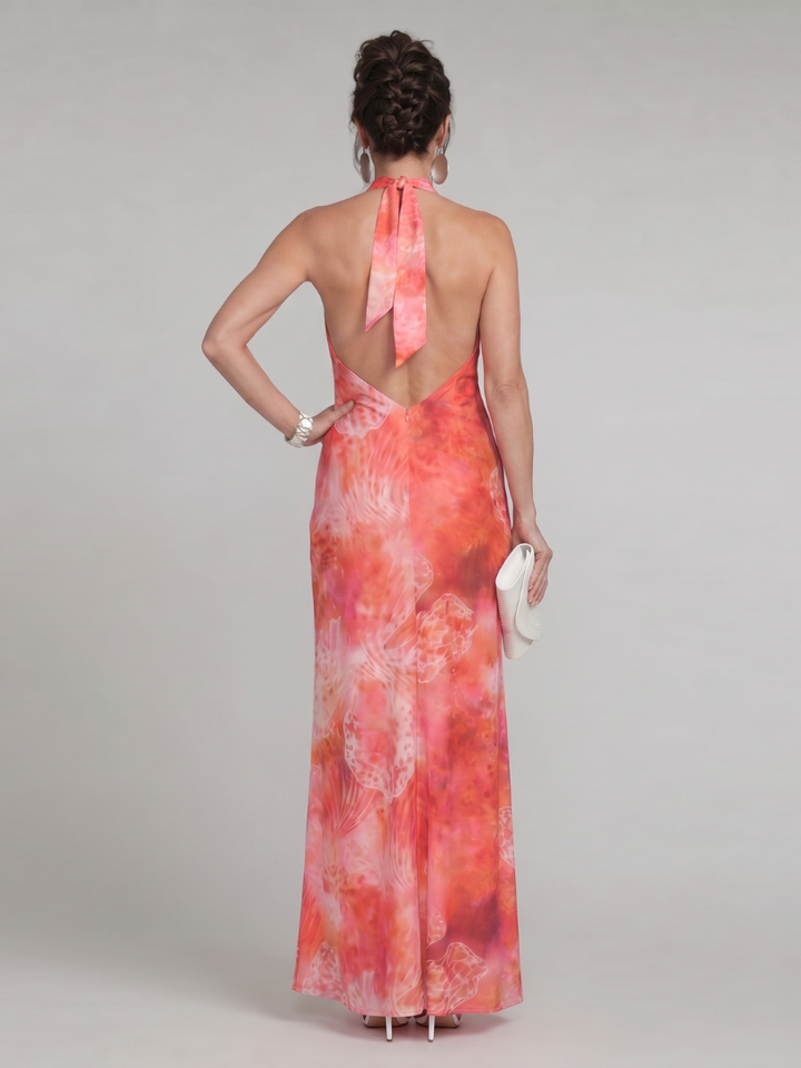 Coraline | Vestido maxi con cuello halter y estampado