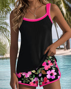 Federica - Conjunto de tankini y pantalón corto acanalado
