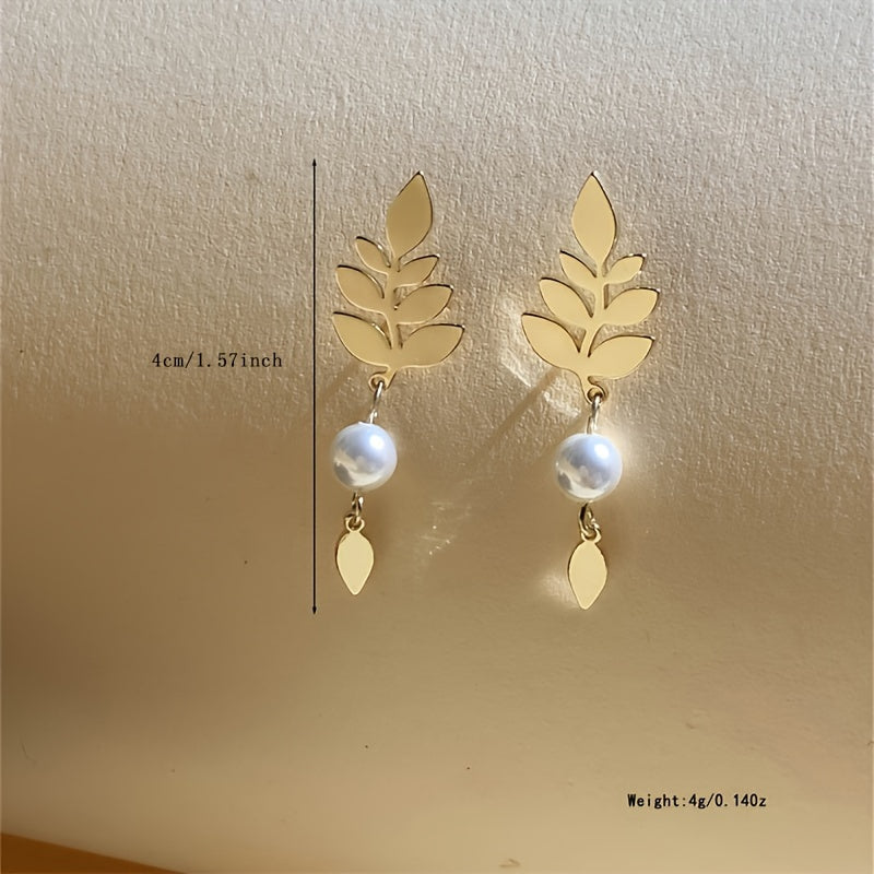 Vintage Elegant Gold Leaf & Pearl Drop Earrings