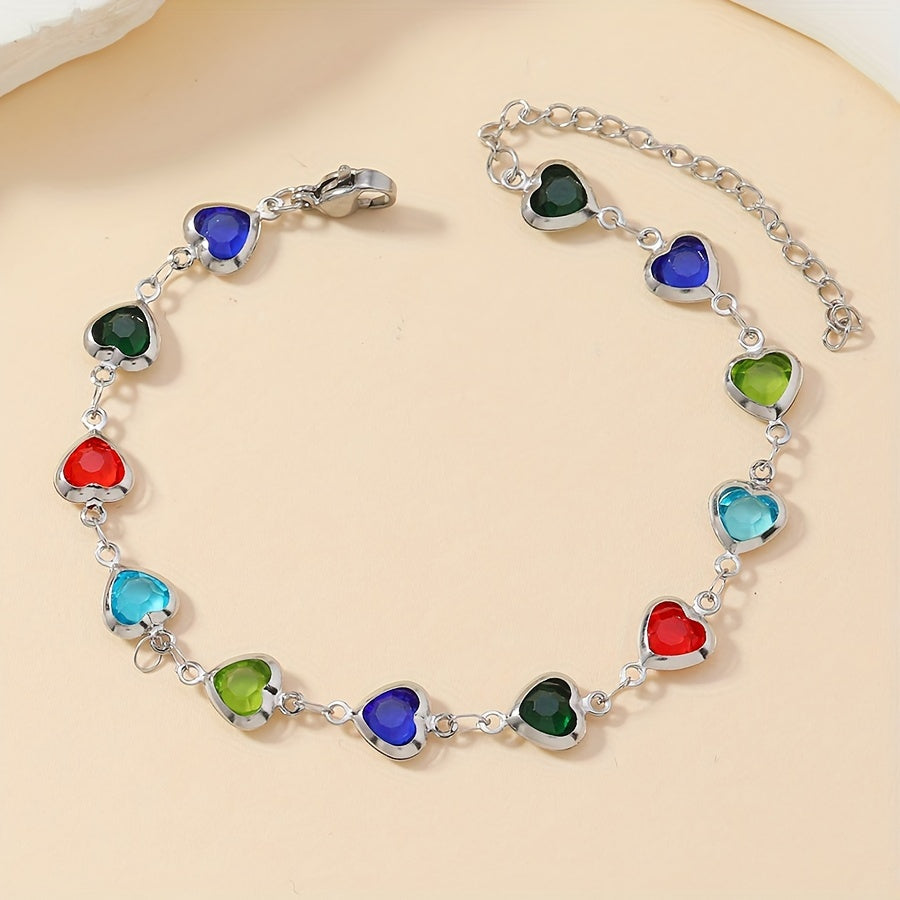 Elegant Stainless Steel Multicolor Heart Link Clutch Bracelet