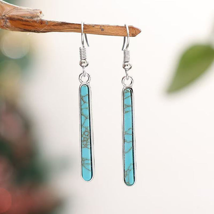 Elegant Antique Silver Plated Turquoise Geometry Pattern Drop Earrings