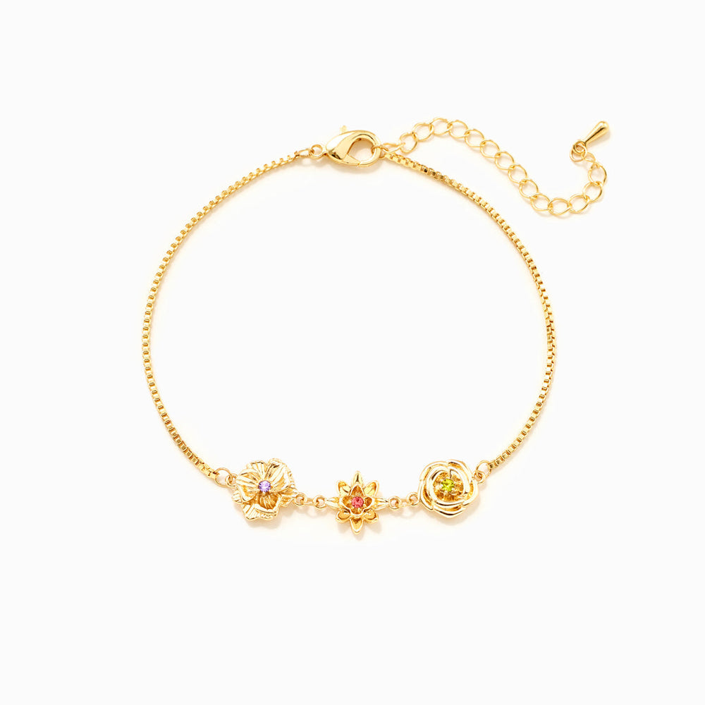 Personalized Birth Flower Bracelet Three-Dimensional Floral Design