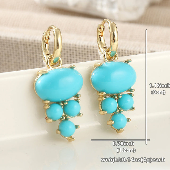 Bohemian Oval Turquoise Cluster Drop Earrings