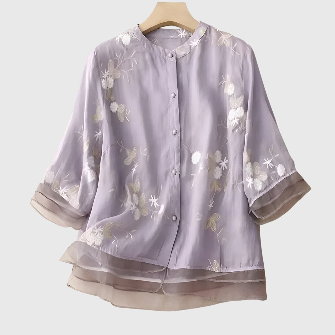 Nellie™ | Top Elegante com Flores Bordadas