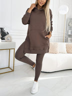 Conjunto de camisola com capuz de cor lisa e leggings forradas Sienna