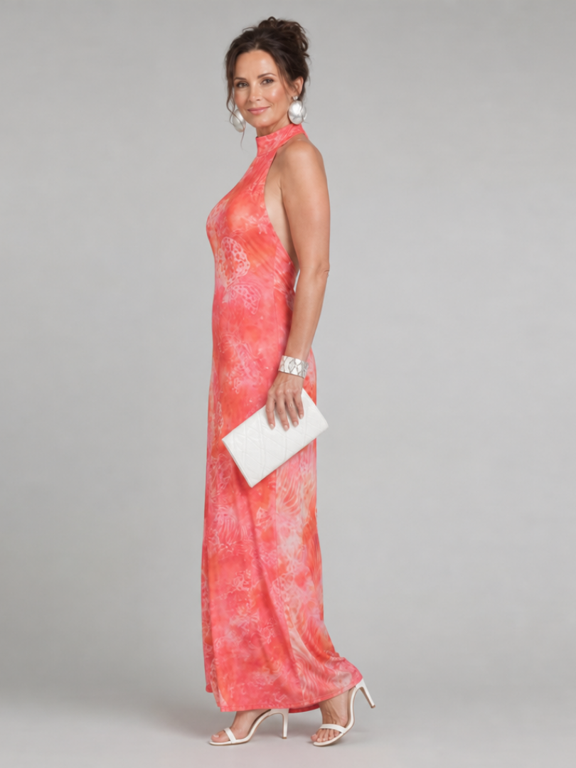 Coraline | Vestido maxi con cuello halter y estampado