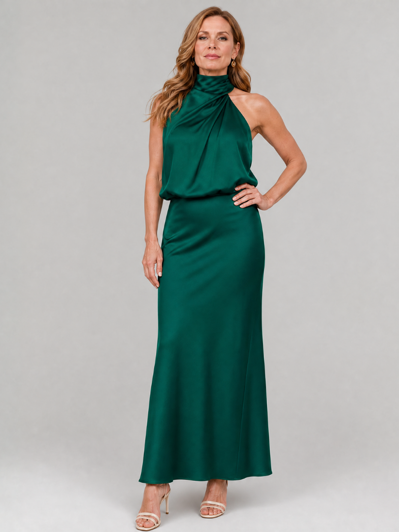 Nopal | Vestido midi sem mangas com decote drapeado