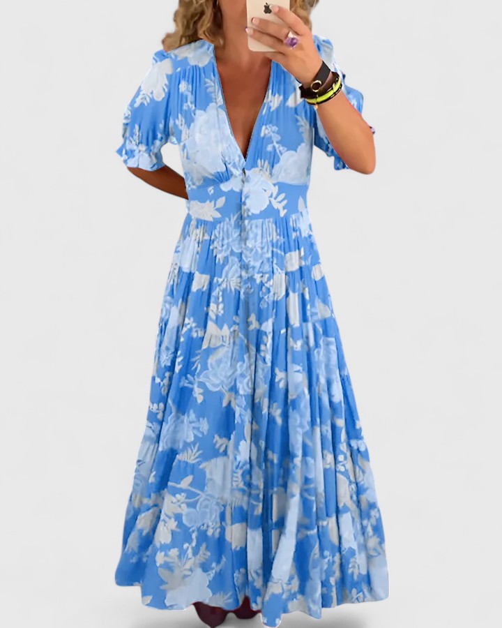 Minelda | Vestido Elegante com Decote em V e Estampa Floral