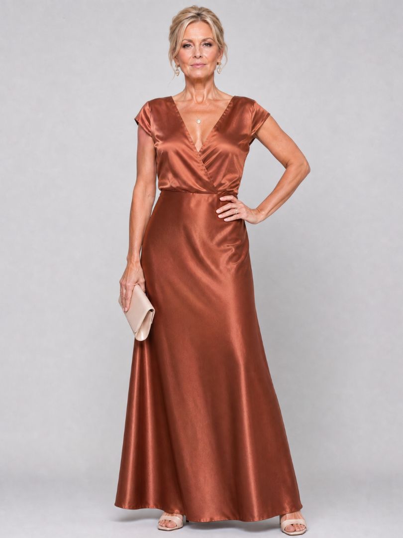 Samouse | Vestido maxi com mangas curtas e corpete transpassado