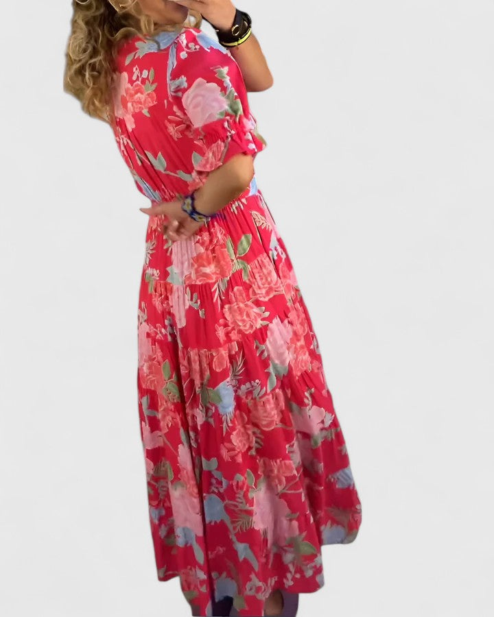 Minelda | Vestido Elegante com Decote em V e Estampa Floral