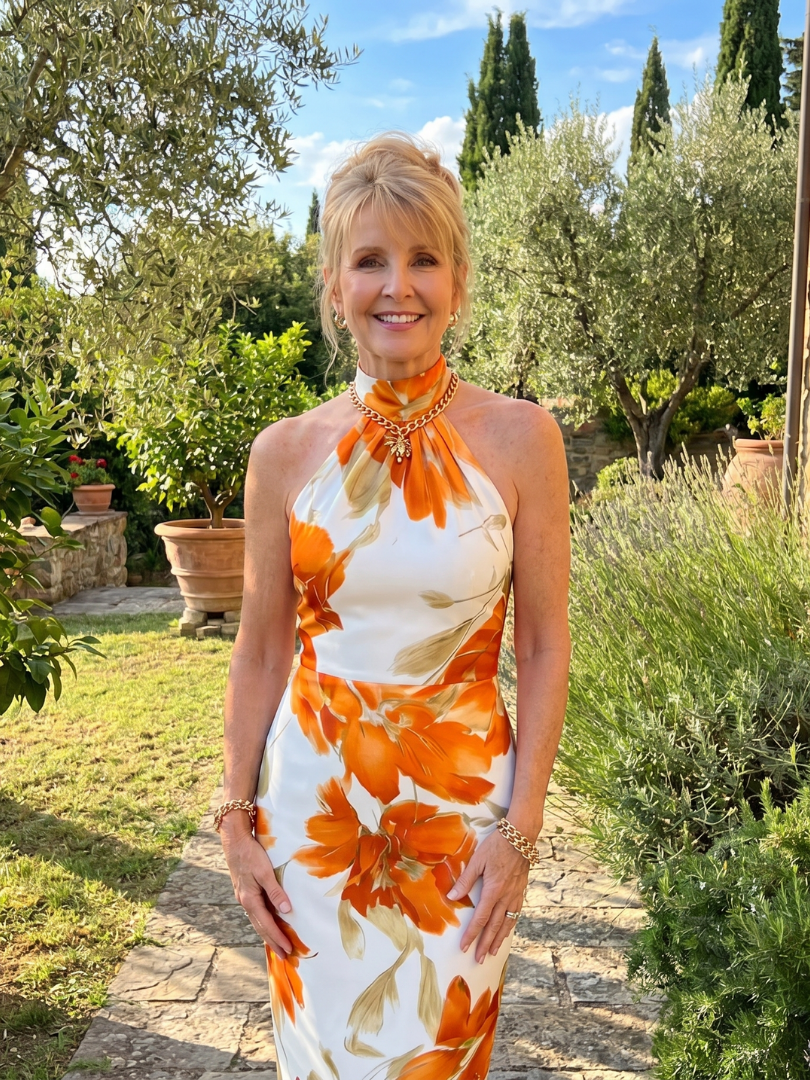 Zinnara | Vestido midi con cuello halter y estampado floral