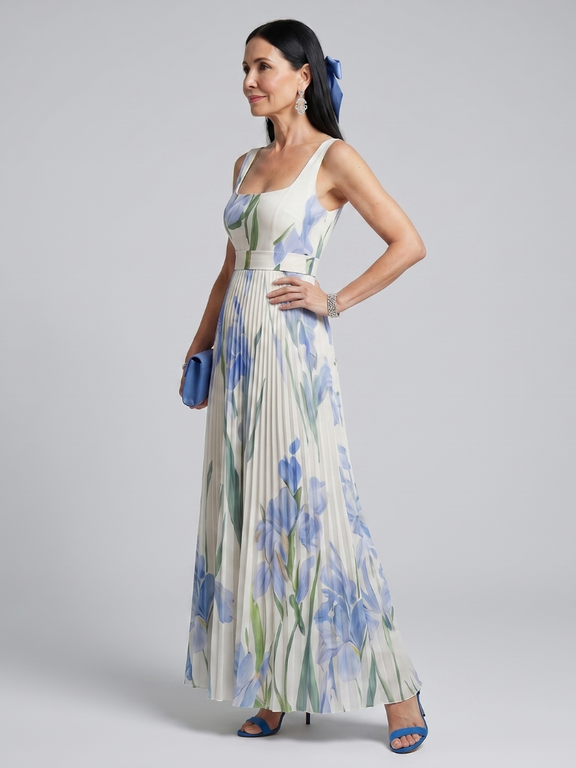 Ophelia | Vestido midi sin mangas con cuello cuadrado y estampado floral