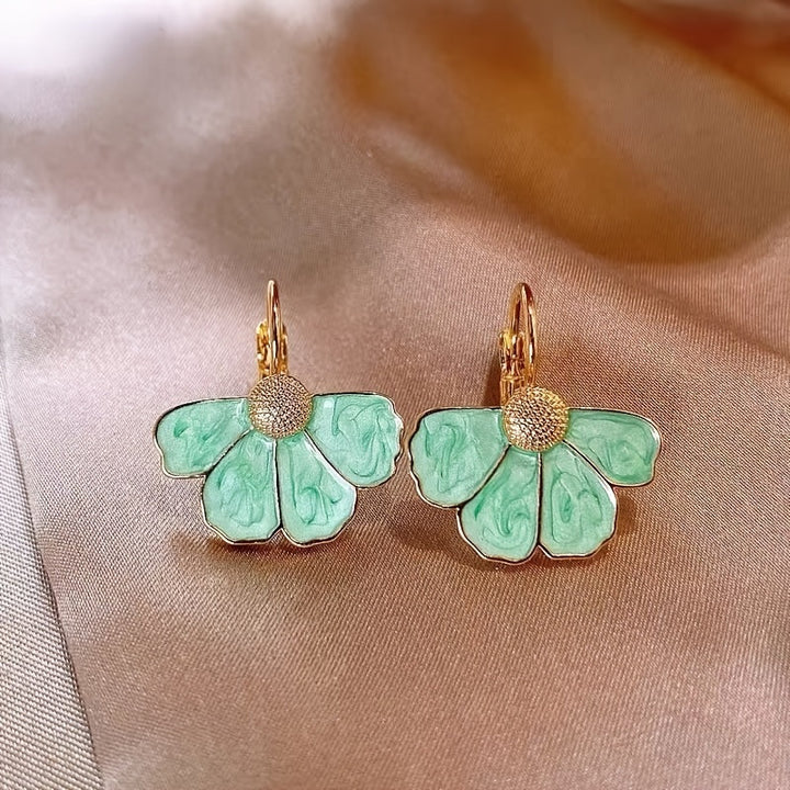 Elegant Four Petals Flower Enamel Drop Earrings