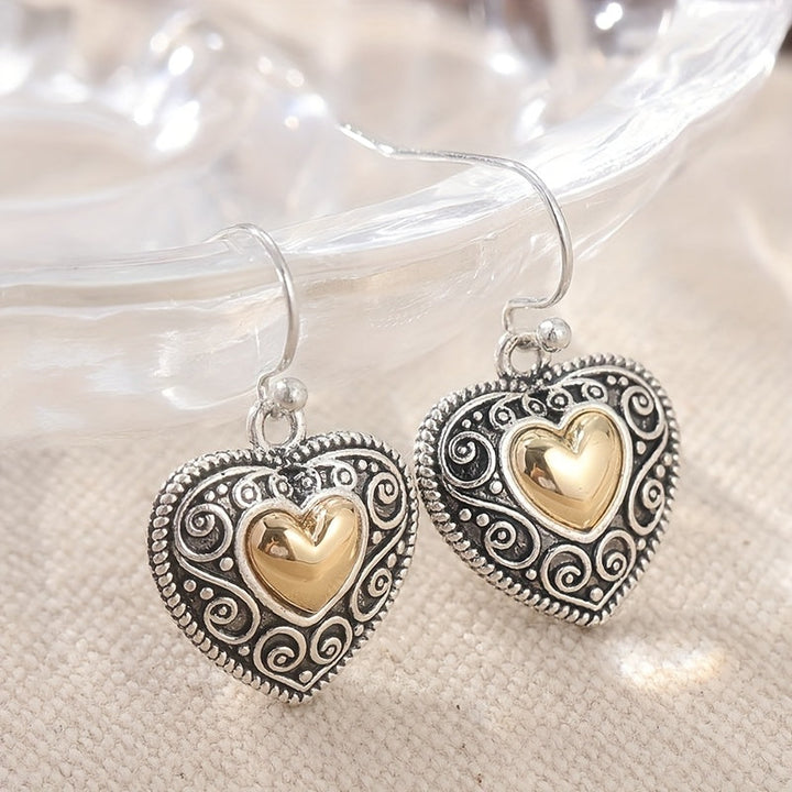 Vintage Heart-Shaped Filigree Drop Earrings