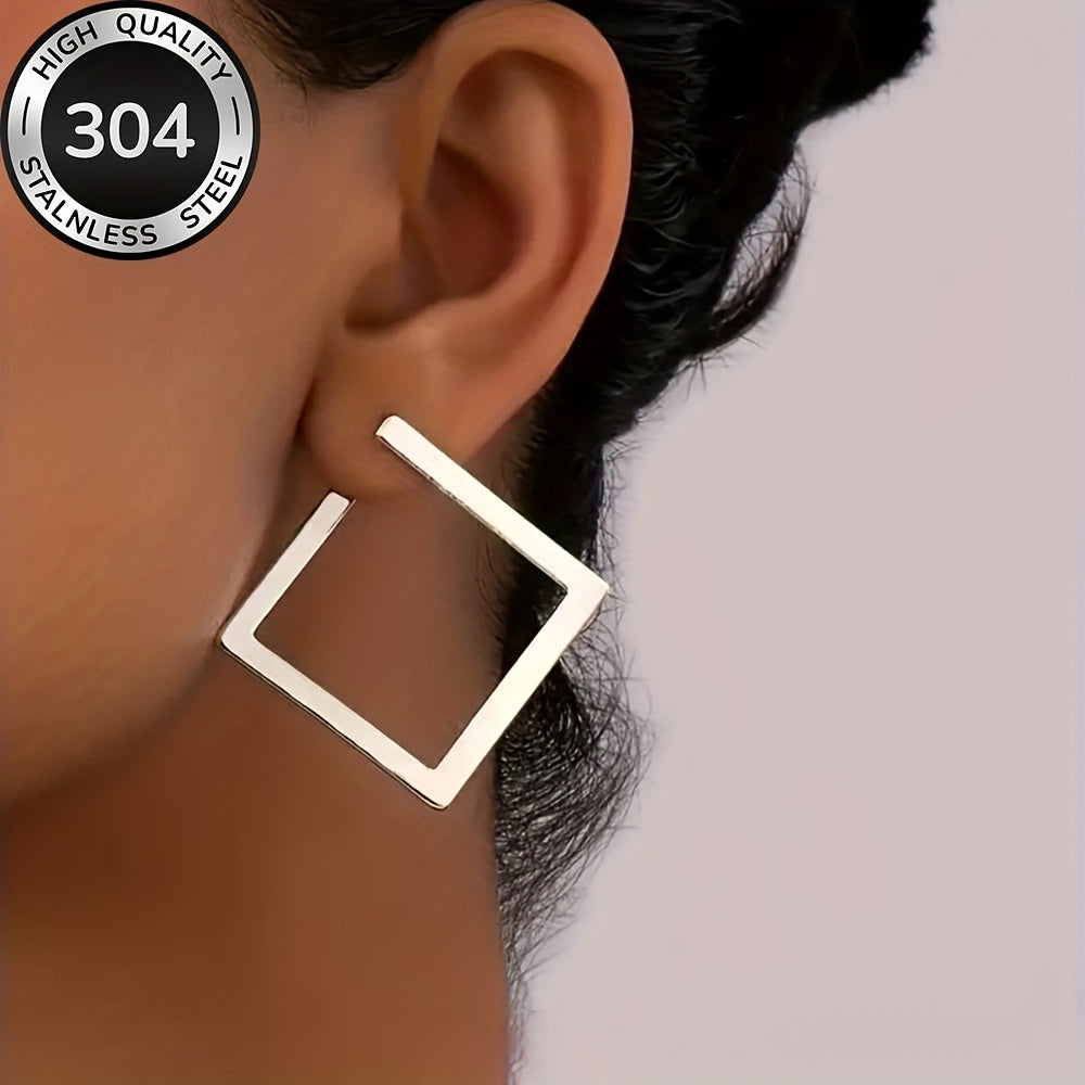 Minimalist Gold Plated Stainless Steel Square Drop Earrings