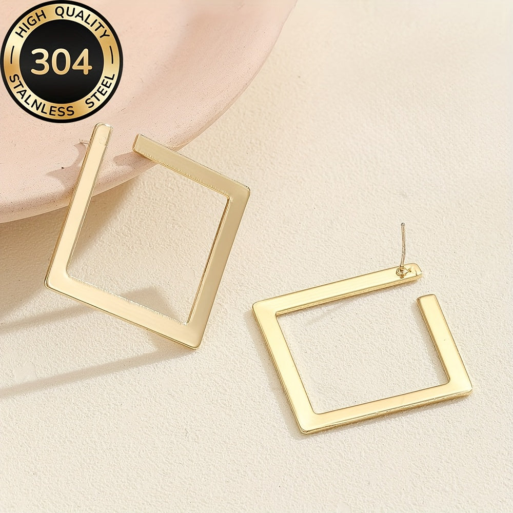 Minimalist Gold Plated Stainless Steel Square Drop Earrings