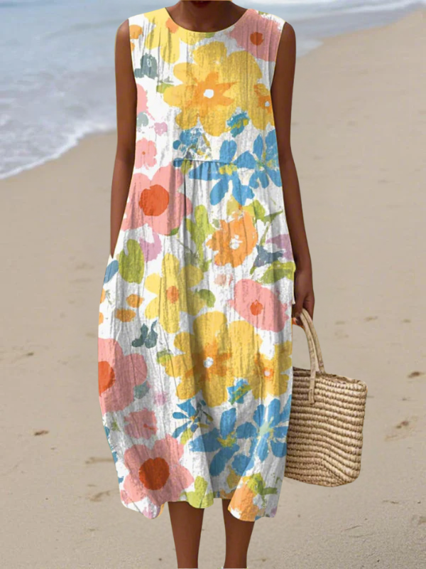 Ella™ Vestido midi floral em tons pastéis