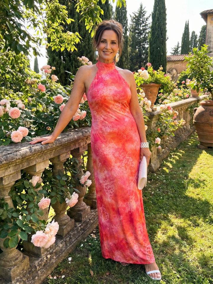 Coraline | Vestido maxi con cuello halter y estampado