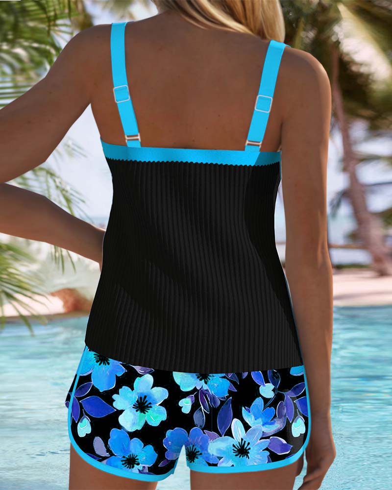 Federica - Conjunto de tankini y pantalón corto acanalado