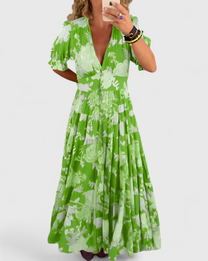 Minelda | Vestido Elegante com Decote em V e Estampa Floral