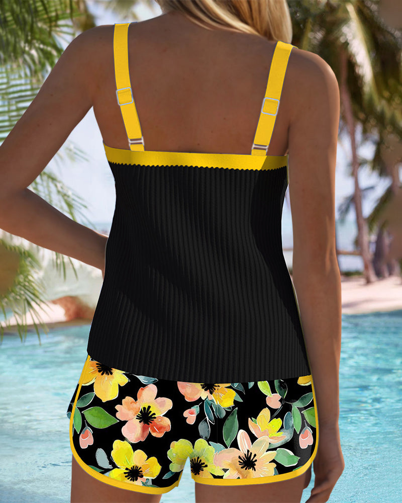 Federica - Conjunto de tankini y pantalón corto acanalado