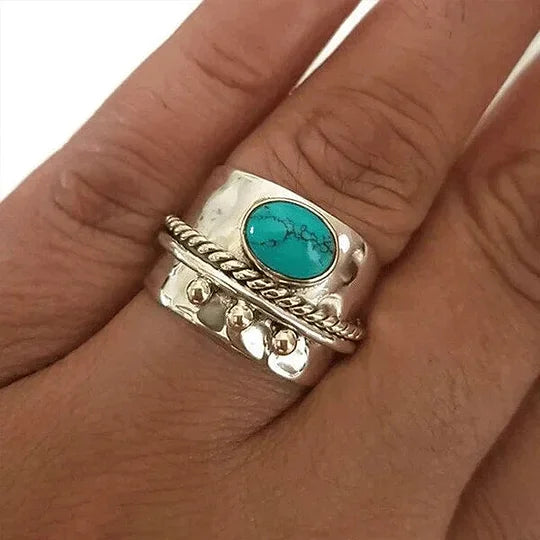 Anel elegante de banda larga turquesa