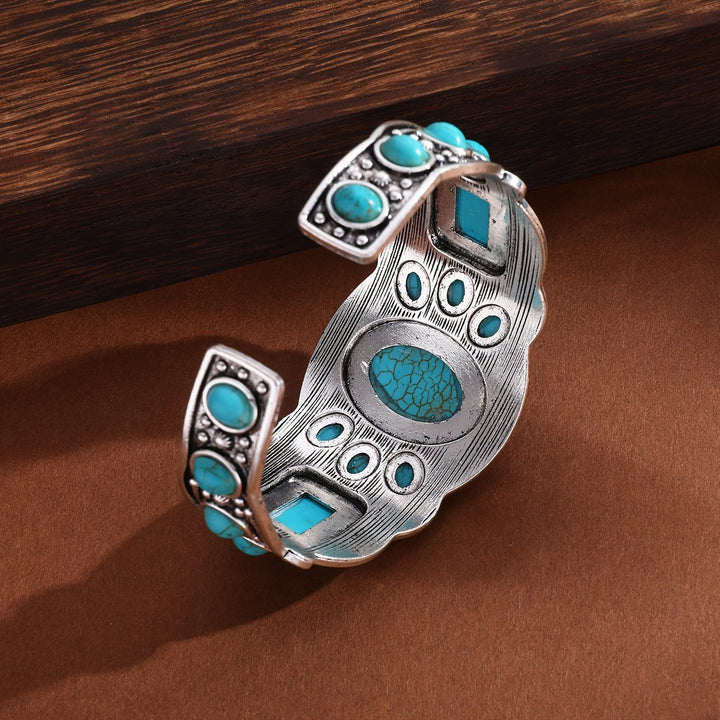 Vintage Ethnic Style Turquoise Open Cuff Bracelet