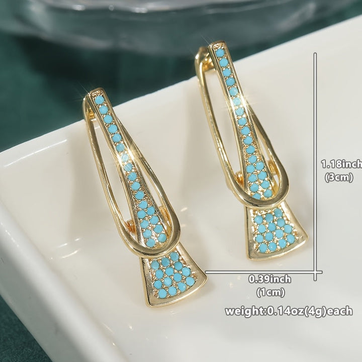 Gold Tone Synthetic Geometric Turquoise Earrings