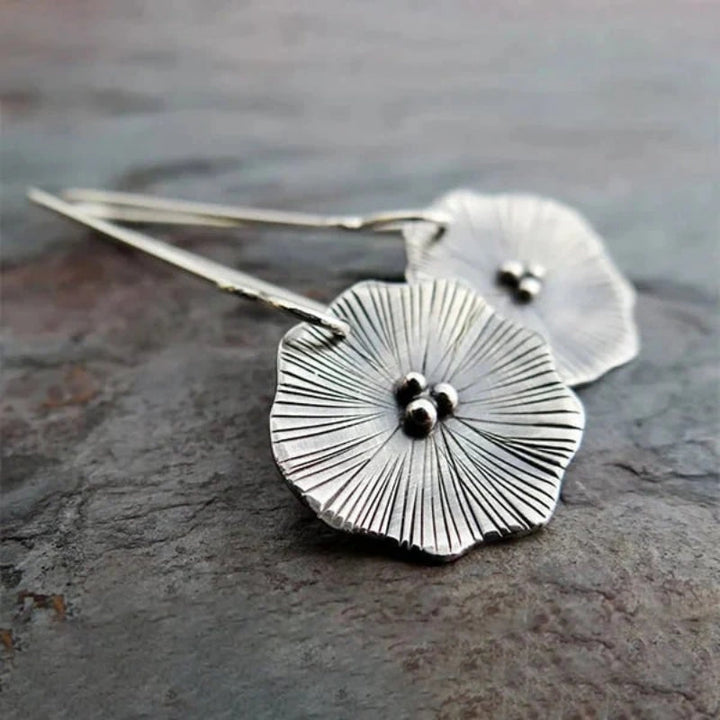 Handcrafted Textured Silver Flower Drop Earrings