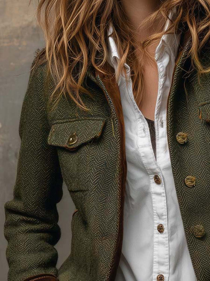 Magdalene - Women’s Vintage Herringbone Contrast Trim Blazer