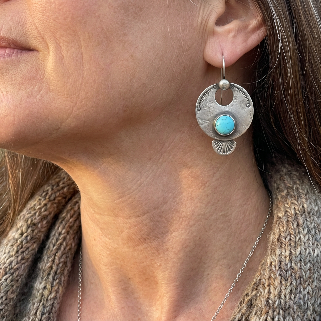 Vintage Round Turquoise Drop Earrings